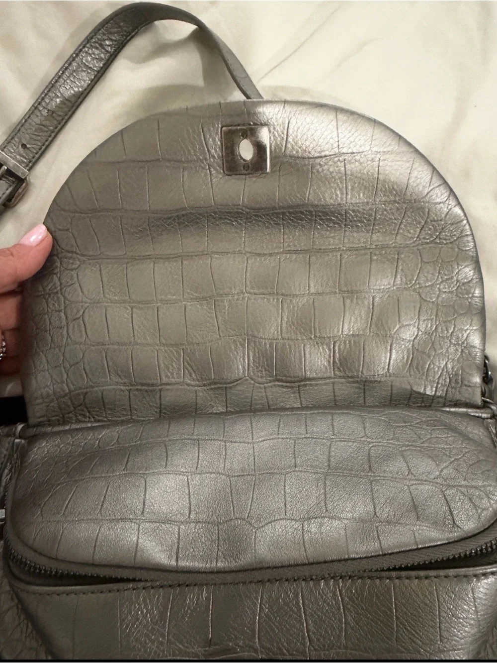 CHANEL Metallic Silver Quilted Leather Crossbody Bag